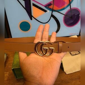 GUCCI GG MARMONT THIN BELT BROWN LEATHER UNISEX MADE IN ITALY